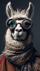 Fototapeta premium Llama sporting a stylish vintage aviator costume, complete with goggles and scarf