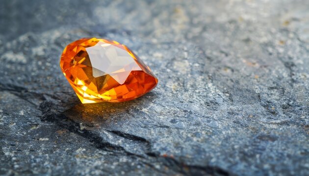 Orange imperial topaz a natural gem placed on a gray background