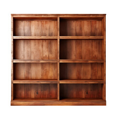 Empty wooden bookshelf isolated on transparent background