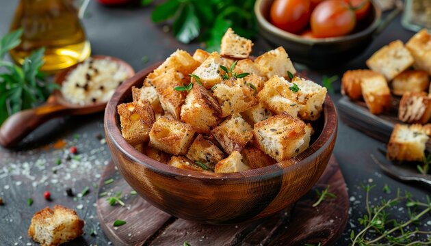 Photographing homemade croutons in food