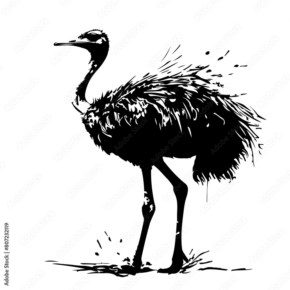 Poster Ostrich with a splatter paint background