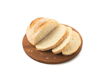 Fresh slice of bread on a white background for breakfast.