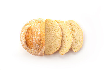 Fresh slice of bread on a white background for breakfast.