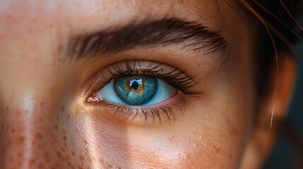  Close-Up of Person's Blue Eye with Long Eyelashes,
Human eye light blue color with beautiful bright pupil
