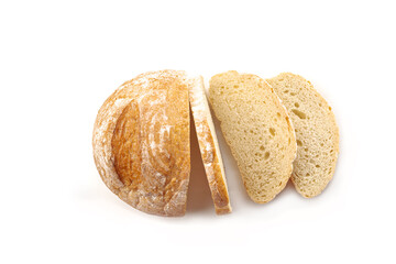 Fresh slice of bread on a white background for breakfast.