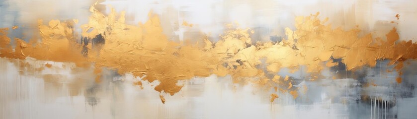 Abstract mural with gold leaf highlights, merging traditional techniques with contemporary art in a bold display