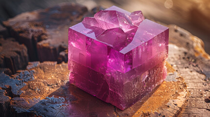 Close-Up of Violet Crystal Cube on Table,
Ice cubes on a purple background
