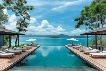 Fototapeta premium Luxurious Infinity Pool Overlooking a Tranquil Bay