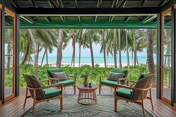 Obraz premium Tropical Beachfront Patio Offering Stunning Ocean Views