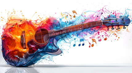 Colorful Guitar with Music Notes Isolated Vector,
A colorful guitar with the word music on it
