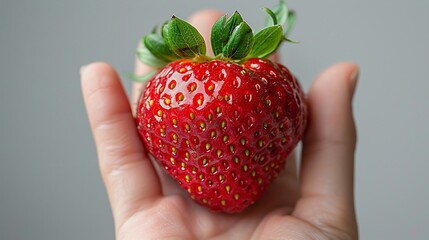 Obraz premium Hands holding a red strawberry