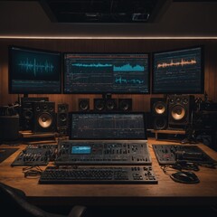 Fototapeta premium Online live radio studio desk