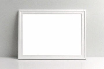 窓の光と影を持つ白い壁の背景に掛かっている最小限の空の正方形の白いフレーム画像のモックアップ。画像を分離する