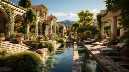 3D render Roman style, Home and Garden background Elegance, Creating antique design of Outdoor Spaces architecture decorate vintage concept