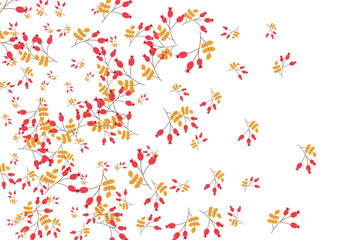 Pink Leaves Background White Vector. Berries Decorative Set. Red Herb Dry. Gradation Illustration. Leaf Pattern.