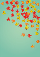 Autumnal Foliage Background Green Vector. Leaves Tree Design. Golden Paper Leaf. Flying Plant Texture.
