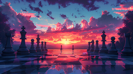 Epic Illustration of Chess Game Concept ,
Interdimensional chess match between cosmic beings
