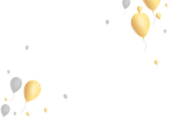 Yellow Helium Background White Vector. Balloon Art Border. Gray Event Air. Confetti Fun Design.