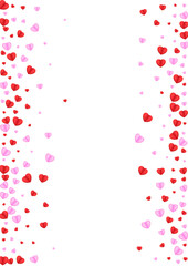 Tender Confetti Background White Vector. Falling Frame Heart. Fond Blank Pattern. Violet Confetti Cute Texture. Red Greeting Backdrop.