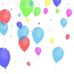 Red Balloon Background White Vector. Confetti Holiday Border. Yellow Sphere. Blue Helium. Toy Creative Banner.