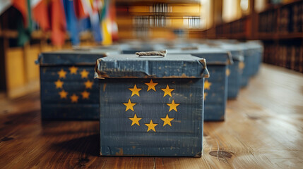 European Union Elections Concept Background,
Black gift box adorned with a gold bow, against a plain background