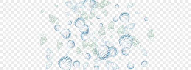 Ultramarine Clam Background Transparent Vector. Starfish Sketch Set. Isolated Wallpaper. Blue Seashell Pretty Pattern. Gray Shellfish.