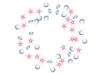 Orange Scallop Background White Vector. Oyster Drawn Illustration. Doodle Wallpaper. Gray Shell Aquatic Pattern.