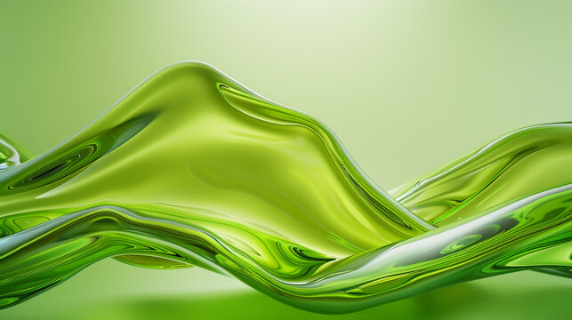 A dynamic wave of bright green rendered with a soft gradient  a clear glass-like texture that energizes  revitalizes captured in