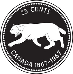 Canada 25 cents coin vector design handmade silhouette.
