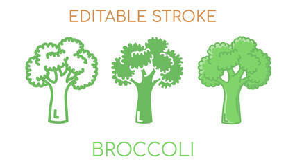 Broccoli line icon, filled and flat. editable stroke