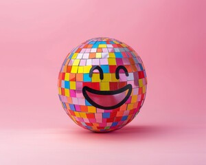 Retro '80s Inspired Emoji-Themed Disco Ball on Pink for World Emoji Day