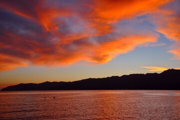Naklejka premium Blazing sunset at Bahia de las Animas, Baja California, Mexico
