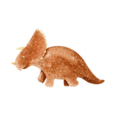 Watercolor brown dinosaur illustration for kids,cute triceratops © Anna