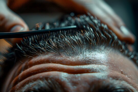 A man is getting his hair cut by a barber