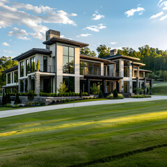 Fototapeta na wymiar Luxury Modern Home Amidst Scenic Tennessee Landscape: Harmony of Architecture and Nature