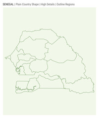 Senegal plain country map. High Details. Outline Regions style. Shape of Senegal. Vector illustration.