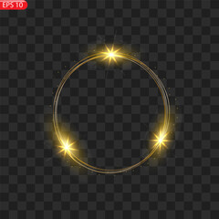 Fiery light circles glow effect, sparkling golden glitter. Vector illustration.