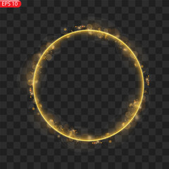 Fiery light circles glow effect, sparkling golden glitter. Vector illustration.