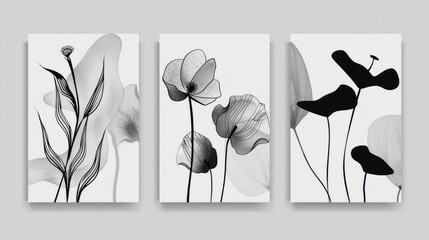 Modern set of botanical wall art. Line art drawing with abstract shape. Abstract Plant Art design for wall framed prints, canvas prints, posters, home decor, covers, wallpapers. hyper realistic 
