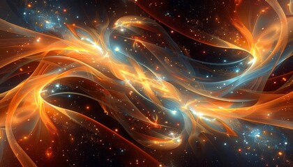 Vibrant Abstract Cosmic Swirls: A Dynamic Digital Artwork of Orange and Blue Tones