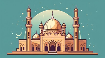 Modern Mosque Building Vector Illustration. line art style concept