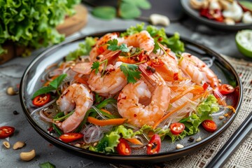 Spicy Thai seafood salad with glass noodles