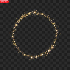 Fiery light circles glow effect, sparkling golden glitter. Vector illustration.
