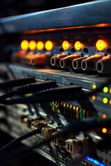 close up of network cables connected to servers in a technology data center