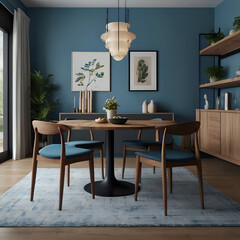 Cozy minimalist blue dining room