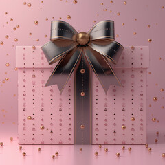 3D Gift Box with Gold Ribbon on Pink Background - obrazy, fototapety, plakaty