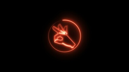 Neon hand sign icon and neon finger symbol  illustrtation on black background.