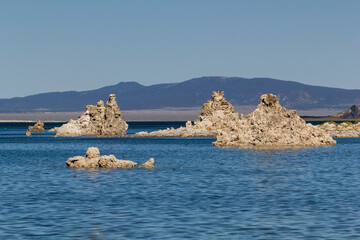 Fototapeta na wymiar unique rock formations sticking out of the water in mono lake, california