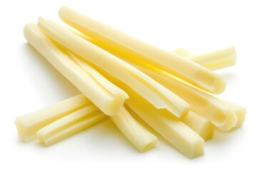 String Cheese Isolated on White Background - Cheddar & Swiss Cheese Sticks, Blocks, Slices