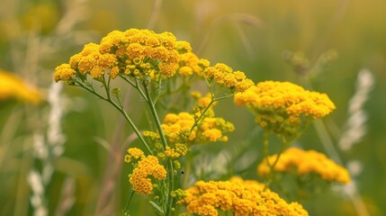 Unusual Beauty of Yellow Yarrow Bloom in Vibrant Summer Field
